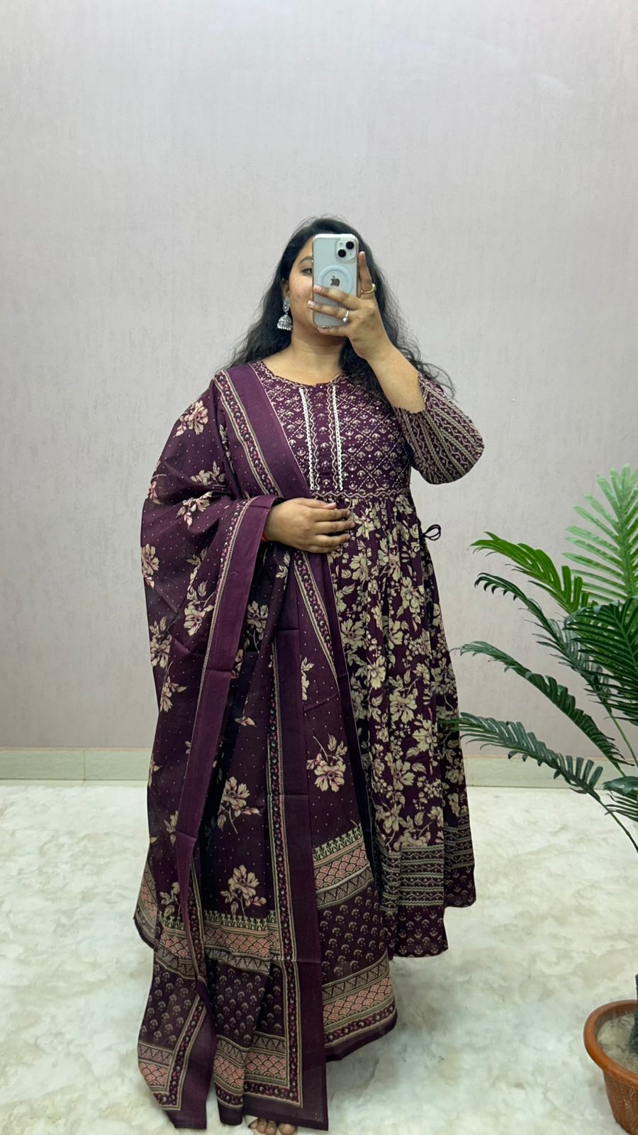 Cotton Printed Anarkali Suit Set