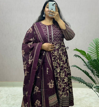 Cotton Printed Anarkali Suit Set