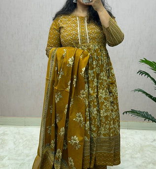 Cotton Printed Anarkali Suit Set