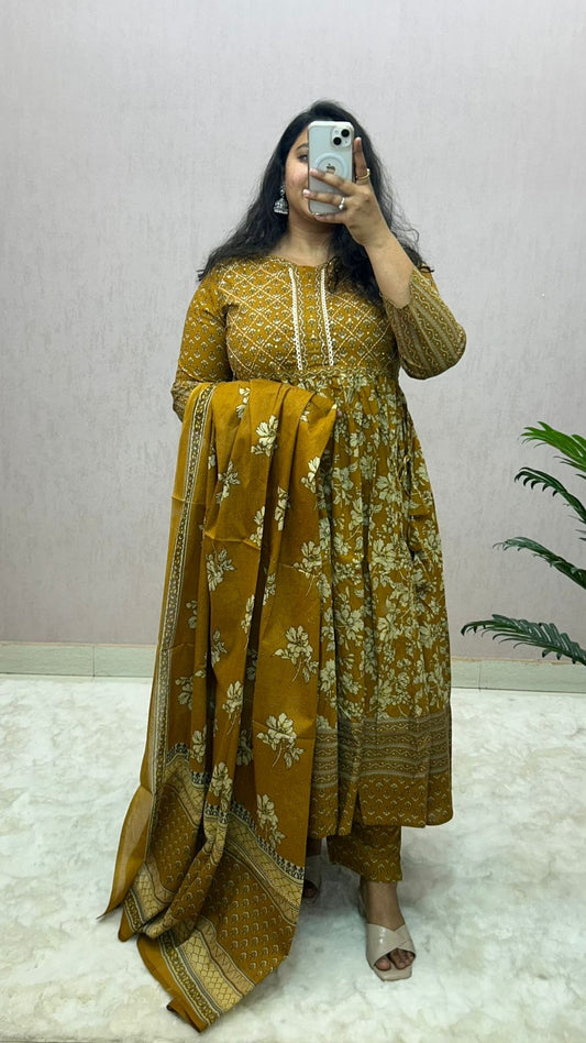 Cotton Printed Anarkali Suit Set