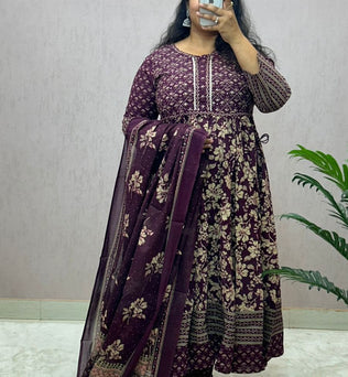 Cotton Printed Anarkali Suit Set