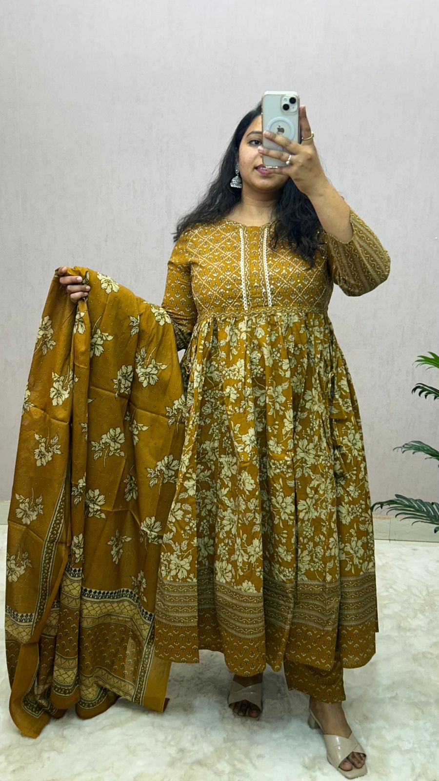 Cotton Printed Anarkali Suit Set