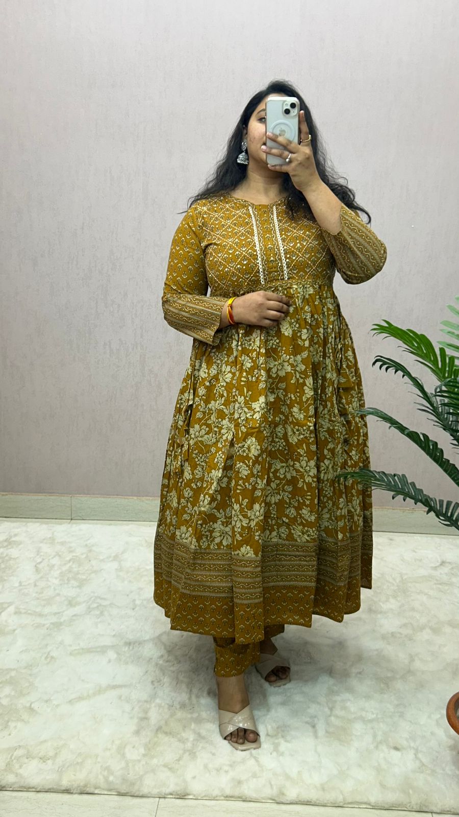 Cotton Printed Anarkali Suit Set