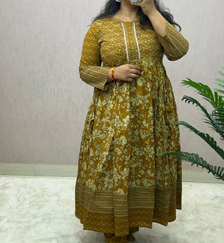 Cotton Printed Anarkali Suit Set