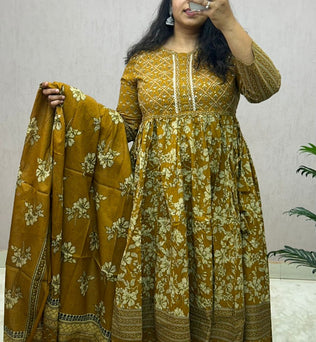 Cotton Printed Anarkali Suit Set