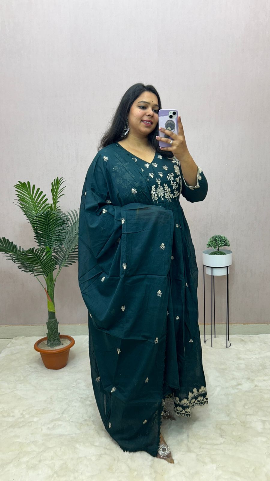 Mulmul Cotton Anarkali Suit Set