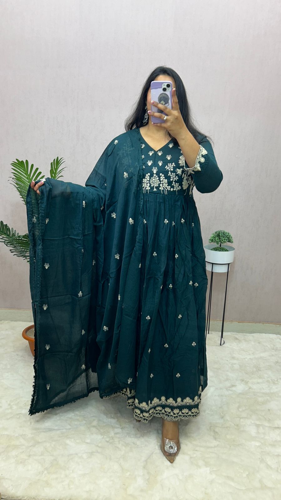 Mulmul Cotton Anarkali Suit Set