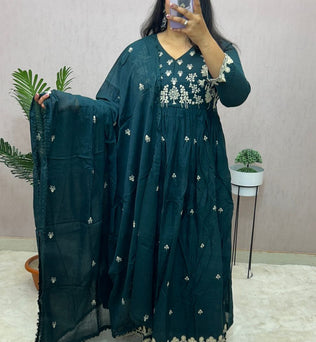 Mulmul Cotton Anarkali Suit Set