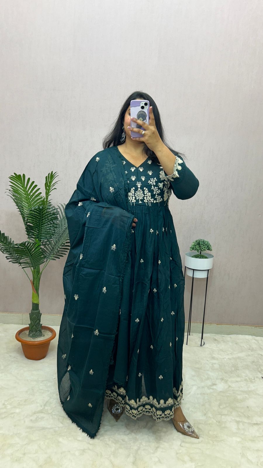 Mulmul Cotton Anarkali Suit Set