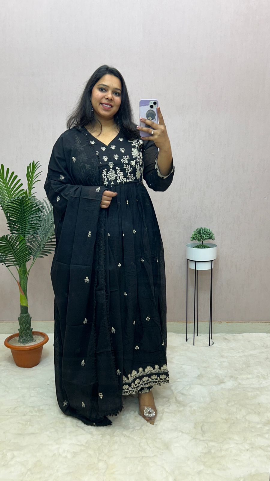 Mulmul Cotton Anarkali Suit Set