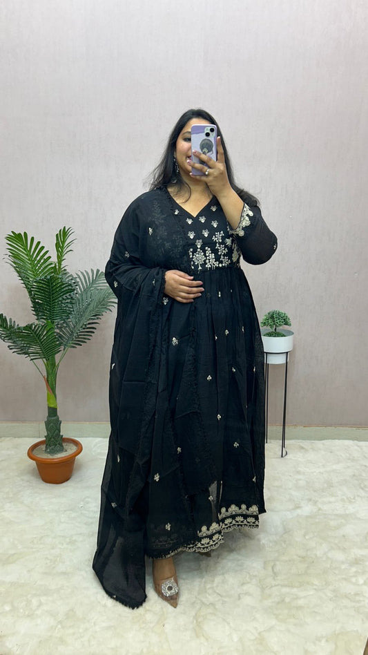 Mulmul Cotton Anarkali Suit Set