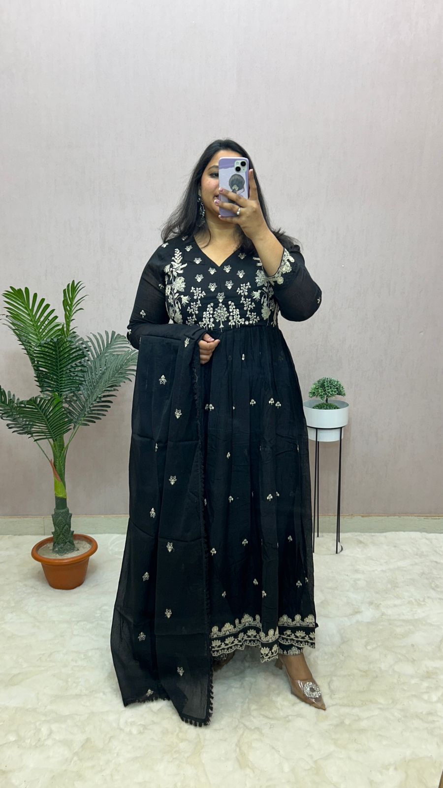 Mulmul Cotton Anarkali Suit Set