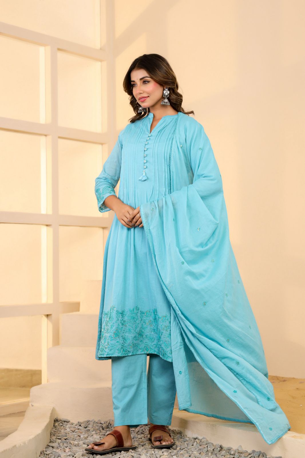 Mulmul Cotton A-line Suit Set