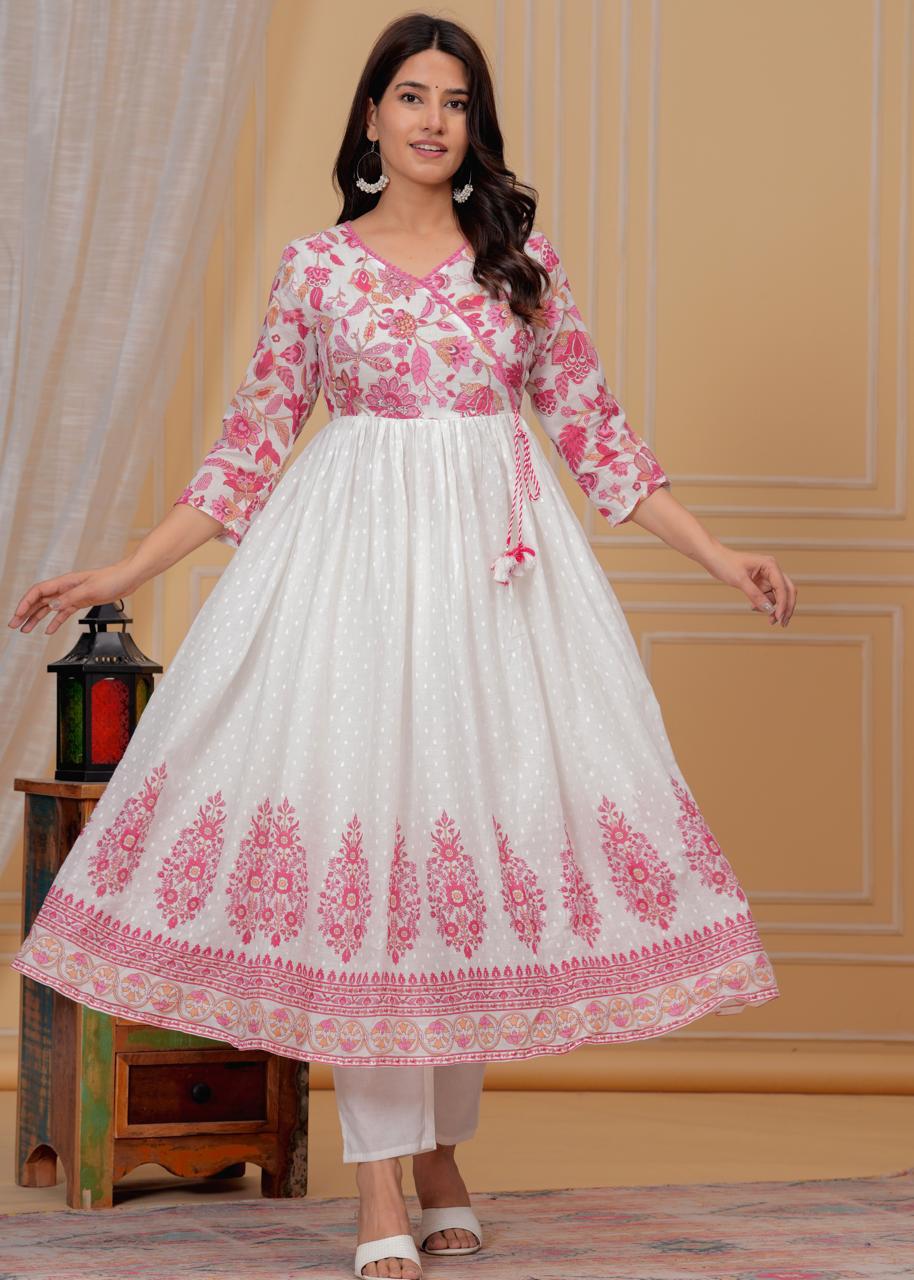 Mulmul Printed Kurti with Pant and Dupatta
