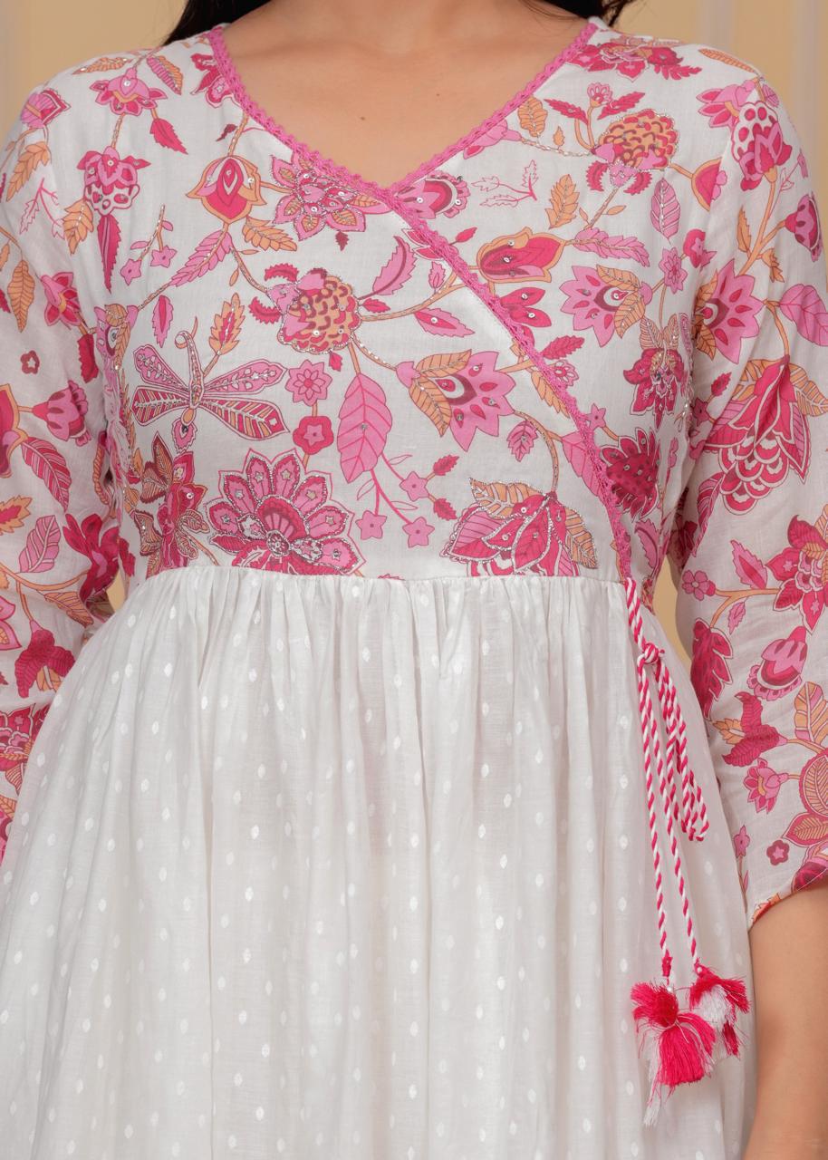 Mulmul Printed Kurti with Pant and Dupatta