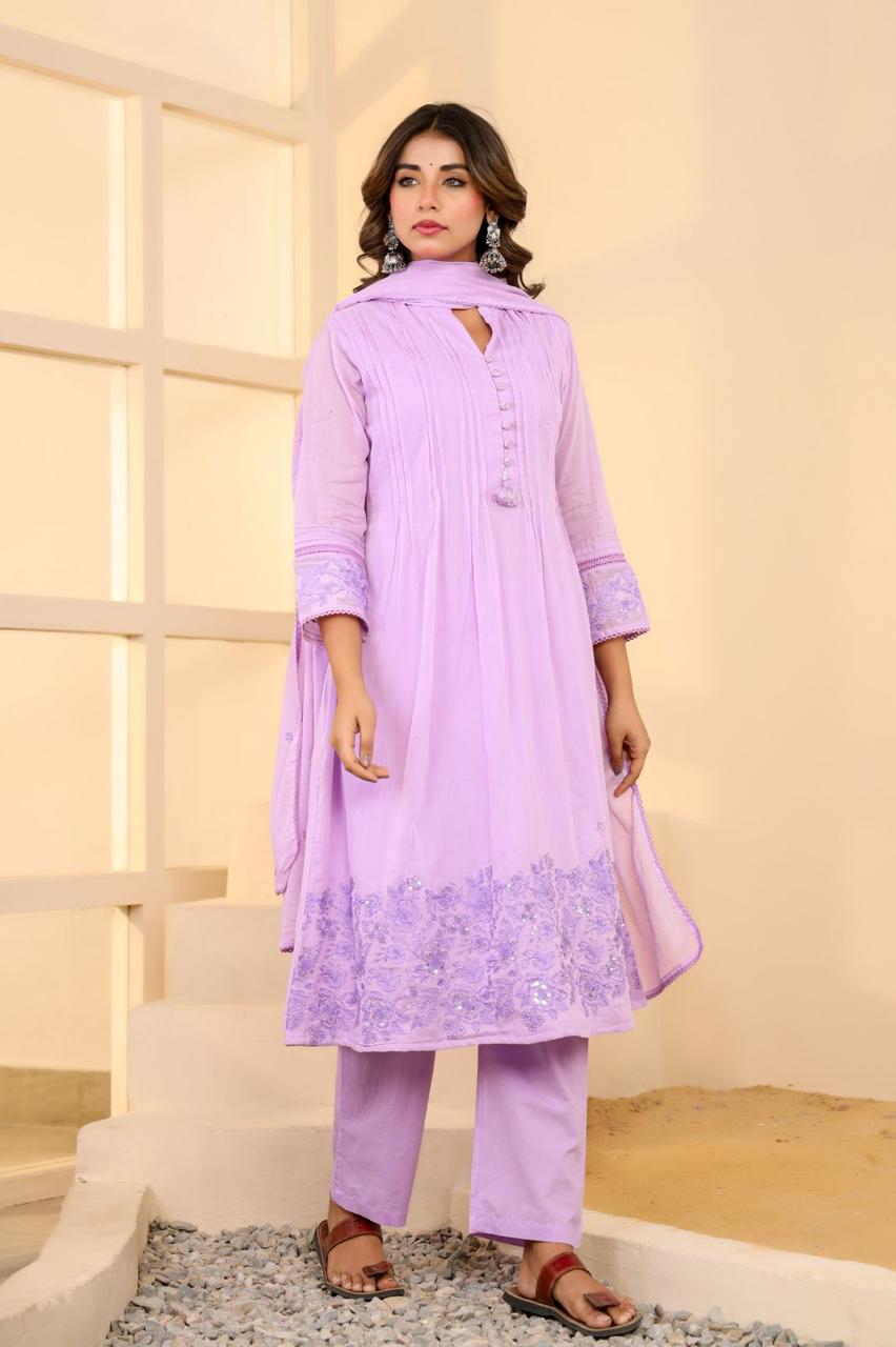 Mulmul Cotton A-line Suit Set